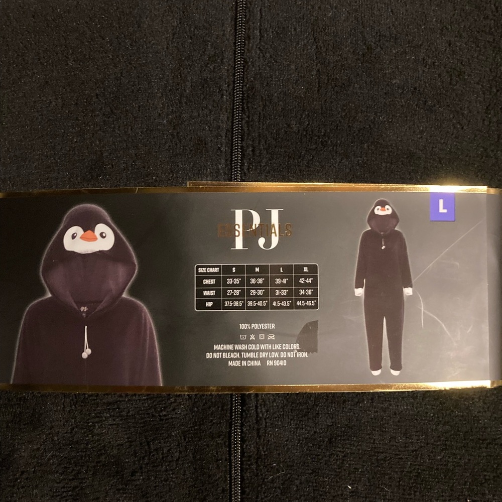 PJ Essentials Black Penguin Hooded Onesie - Picture 3 of 5